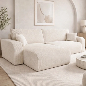 Narożnik z funkcją spania Fiesta XL kość słoniowa uniwersalny w ustawieniu narożnik z pojemnikiem na pościel sztruksowa tkanina