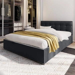 Łóżko tapicerowane Montigo 180x200 grafitowe z pojemnikiem w nowoczesnym skandynawskim stylu z pikowanym zagłówkiem