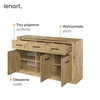 Komoda z szufladami Arti 160 cm dąb artisan elegancki i uniwersalny styl komody do sypialni lub salonu gustowne czarne uchwyty