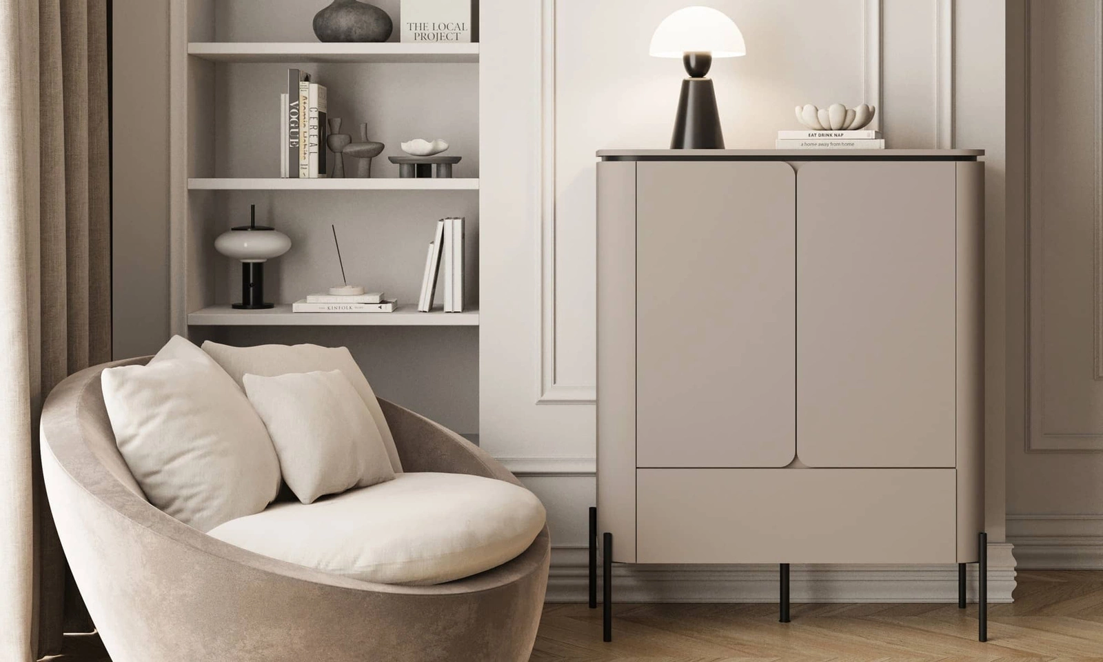 Komoda wysoka 98 cm Belle w kolorze ciemny beżowy