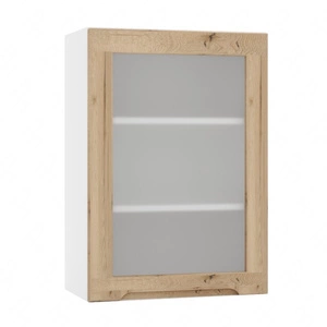 Szafka kuchenna wisząca Zova WS50 biały / dąb halifax szafka do kuchni z przeszkleniem odporna na uszkodzenia frezowany uchwyt