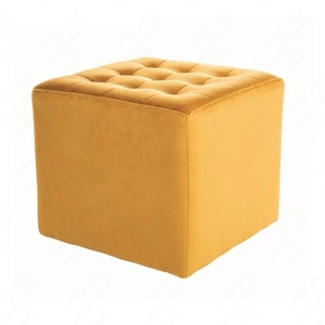 Puf Lori 39 cm żółty idealny podnóżek odporny na zaciągnięcia i zadrapania pufa do siedzenia z wygodnym siedziskiem delikatnie pikowany