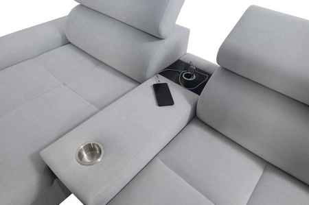 Narożnik z funkcją spania Dafni V indyjski róż lewostronny velvet wygodny i komfortowy narożnik z regulowanymi zagłówkami