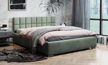 Łóżko tapicerowane Nessa 160x200 miętowe stylowe łóżko z pojemnikiem na pościel wygodny zagłówek zachwyca eleganckim designem