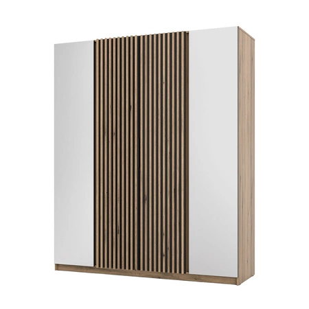 Szafa z lustrem Kastano XIV 200 cm dąb evoke / czarny elegancki design szafy do sypialni drzwi ozdobione lamelami w kolorze dąb evoke
