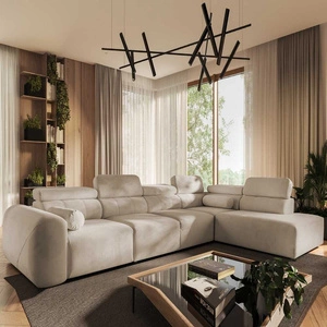 Narożnik z funkcją spania Cantare XI beżowy prawostronny komfortowy narożnik o nowoczesnym designie pluszowa tkanina