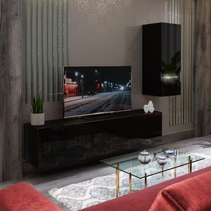 Meblościanka Omega czarny połysk niezwykły design praktyczne rozwiązanie idealne do każdego salonu optycznie powiększa wnętrze