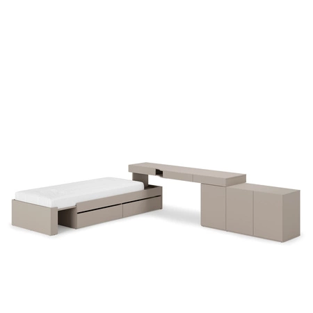 Zestaw mebli Woow clay grey prawy stylowy zestaw mebli narożny do małego pokoju młodzieżowego możliwość dopasowania do układu wnętrza