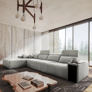 Narożnik z funkcją spania Tesalia XII szary popiel lewostronny nowoczesny design komfortowe przesuwane oparcie szuflada w boczku mebla