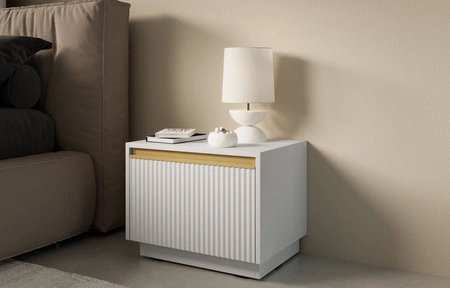 Szafka nocna z szufladą Imperial biała z możliwością podwieszenia modna szafka do sypialni z eleganckim frezowanym frontem