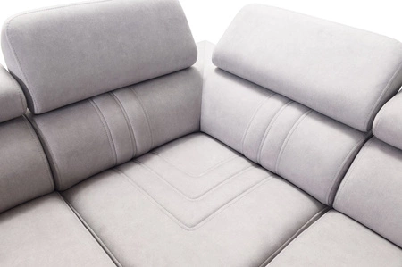 Narożnik z funkcją spania Castel III błękitny lewostronny narożnik z dwoma pojemnikami na pościel regulowane zagłówki