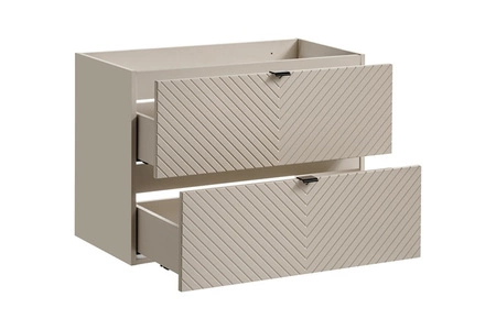 Szafka pod umywalkę Viva 80 cm beżowa praktyczna szafka do łazienki z ciekawym frezowaniem w kształcie jodełki pojemne szuflady