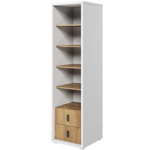 Regał Simi 55 cm biały / hikora naturalna designerski wysoki regał na książki wyposażony w dwie szuflady doskonały mebel młodzieżowy