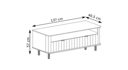 Szafka RTV Novado 137 cm clay grey stylowy design szafki z dekoracyjnym frezowanym frontem kontrastowe czarne dodatki