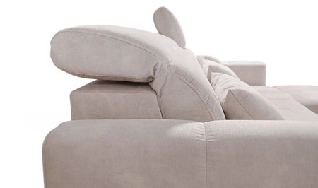 Narożnik z funkcją spania Laredo miodowy prawostronny komfortowy i stylowy narożnik rozkładany z pojemnikiem na pościel