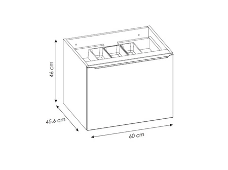 Szafka pod umywalkę nablatową Santa Fe 60 cm czarna ponadczasowa kolorystyka podkreślona metalowym chromowanym uchwytem krawędziowym