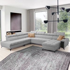 Narożnik z funkcją spania Bolmso X szary prawostronny wygodny narożnik do salonu z regulowanymi zagłówkami dekoracyjne pikowania