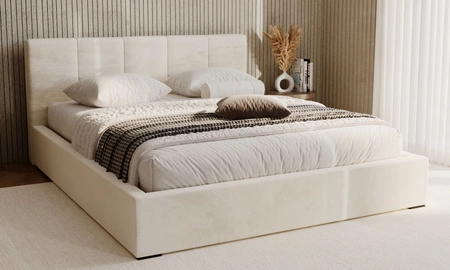 Łóżko tapicerowane Fiero 140x200 beżowe stylowe łóżko z pojemnikiem na pościel wygodny zagłówek zachwyca eleganckim designem