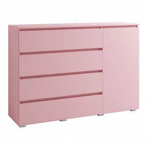 Komoda z szufladami Simple 138 cm pudrowy róż funkcjonalny mebel do pokoju dziewczęcego prosta konstrukcja