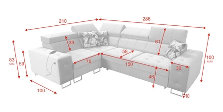 Narożnik z funkcją spania Hampton II kwarcowy róż lewostronny stylowy narożnik rozkładany miękka tkanina obiciowa typu velvet