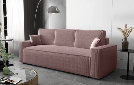 Kanapa rozkładana Nelo wrzosowa prosta forma sofy w nowoczesnym designie sztruksowa tkanina obiciowa pojemnik na pościel