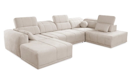 Narożnik z funkcją spania Cetara VI błękitny lewostronny komfortowy i stylowy narożnik rozkładany z przesuwanymi oparciami