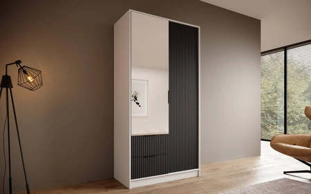 Szafa z lustrem Norel 102 cm biały / czarny stylowa szafa o nowoczesnym designie z ryflowanymi frontami i pojemnymi szufladami