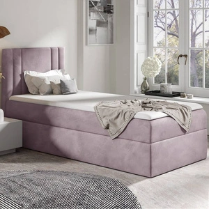 Łóżko kontynentalne Alia 80x200 wrzosowe nowoczesny styl idealne łóżko do pokoju dziecięcego subtelne pionowe przeczycia na wezgłowiu