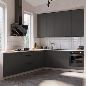 Zestaw mebli kuchennych narożny Aversa Wh 290x230 cm stylowe szafki kuchenne z frontami wykonanymi w technologii anti fingerprint