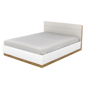 Łóżko Dentro 140x200 cm biały / dąb stirling komfortowe łóżko do sypialni z pojemnikiem zagłówek wzbogacony o oświetlenie LED