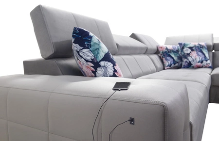 Narożnik z funkcją spania Hampton VII bordowy prawostronny narożnik do pokoju wykonany z aksamitnej tkaniny o gładkiej powierzchni