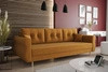 Sofa z funkcją spania Wilkins musztardowa elegancka sofa do salonu w stylu skandynawskim zaoblone boczki nadają charakteru