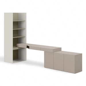 Zestaw mebli Woow clay grey / szampański / eukaliptus prawy stylowy zestaw mebli młodzieżowych o nowoczesnym i praktycznym designie