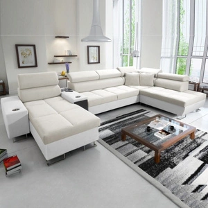 Narożnik z funkcją spania Dafni V kość słoniowa / biały lewostronny velvet wygodny i komfortowy narożnik z regulowanymi zagłówkami