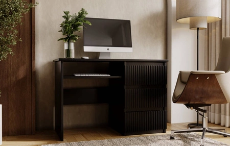 Biurko z szufladami Flexi 110 cm czarne uniwersalne biurko z możliwością montażu szuflad z obu stron dekoracyjne ryflowane fronty