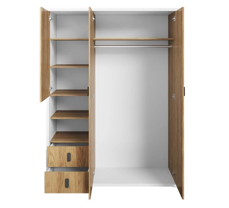 Szafa Simi 150 cm biały / hikora naturalna stylowy design pojemna szafa o klasycznej formie wyposażona w szuflady i półki