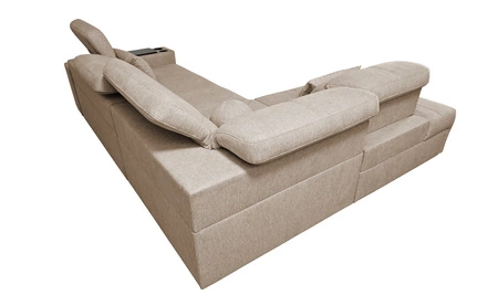 Narożnik z funkcją spania Tesalia VII miętowy lewostronny nowoczesny design komfortowe przesuwane oparcie szuflada w boczku mebla