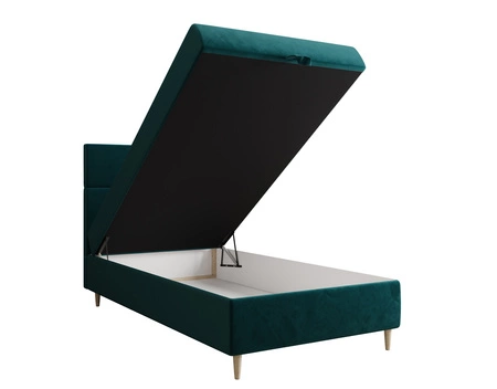 Łóżko kontynentalne Bing 120x200 turkusowe w nowoczesnym skandynawskim stylu z tapicerowanym zagłówkiem łóżko z pojemnikiem