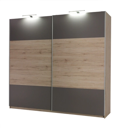 Szafa przesuwna Dione 225 cm san remo jasne / popiel nowoczesny design oraz wykończenie ABS idealna szafa do sypialni lub garderoby