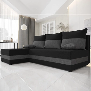 Narożnik z funkcją spania Bowers czarny / grafitowy lewostronny narożnik z pojemnikiem na pościel gwarancja najwyższego komfortu