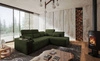 Narożnik z funkcją spania Tesalia VII zielony prawostronny nowoczesny design komfortowe przesuwane oparcie szuflada w boczku mebla
