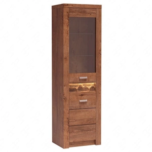 Witryna Indiana 56 cm jesion jasny stylowa witryna do salonu elementy z bezpiecznego szkła ozdobna deska na froncie witryny oświetlona LED