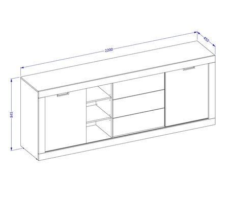 Komoda z szufladami Tudor 220 cm dąb samdal / czarny z drzwiami przesuwnymi idealna do wnętrz w stylu industrialnym bezuchwytowy system push to open