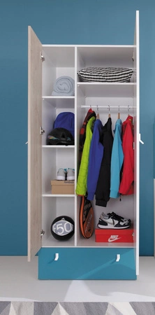 Szafa Niko 80 cm biała / dąb / morski idealna do pokoju młodzieżowego funkcjonalna szafa z szufladą