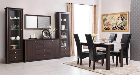 Komoda z szufladami Finezja 160 cm dąb sonoma czekolada nowoczesny design mebla obrzeża komody wykończone specjalną okleiną ABS