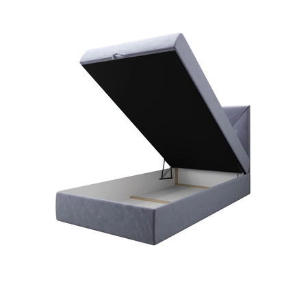 Łóżko kontynentalne Arvada 120x200 błękitne w nowoczesnym skandynawskim stylu z tapicerowanym zagłówkiem łóżko z pojemnikiem