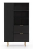 Komoda wysoka Sula 80 cm czarna elegancka i funkcjonalna komoda z szufladami z ryflowanym frontem wzbogacona o metalowe uchwyty