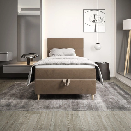 Łóżko kontynentalne Bing 100x200 jasny brąz w nowoczesnym skandynawskim stylu z tapicerowanym zagłówkiem łóżko z pojemnikiem
