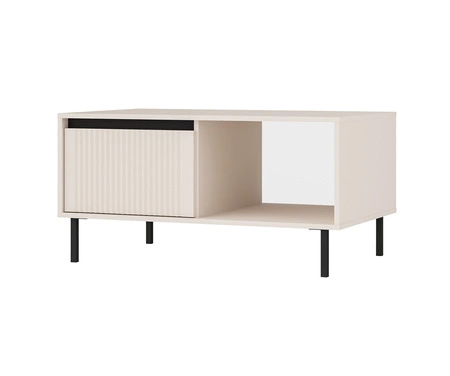 Zestaw mebli Osaka beżowy / czarny nowoczesny design podkreślony modną kolorystyką wysokie metalowe czarne nogi gustowny ryflowany front