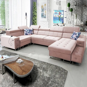 Narożnik z funkcją spania Hampton IV kwarcowy róż prawostronny funkcjonalny narożnik z dostawką która sprawdzi się jako podnóżek